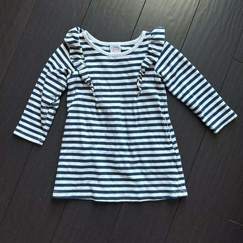 Wonder Nation Girl Striped long sleeve ruffle navy costal dress size 2T EUC